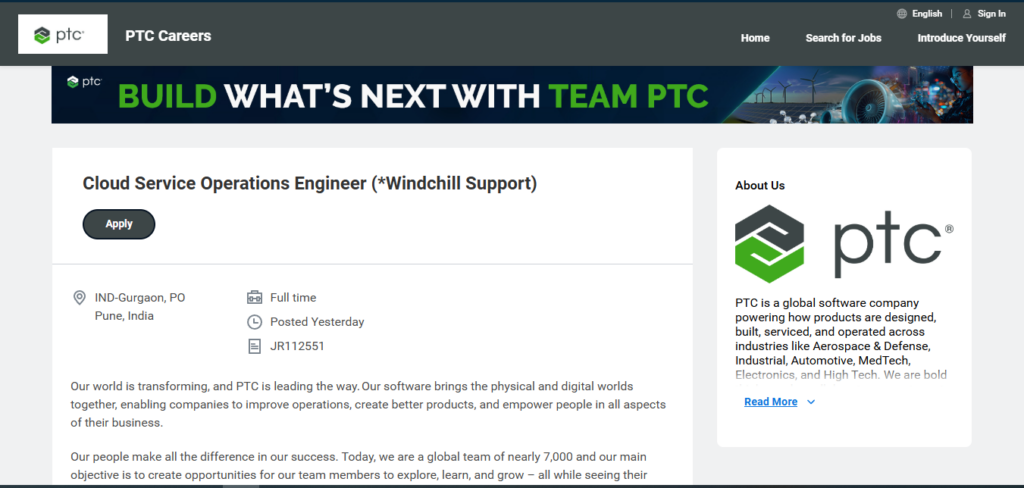 PTC Recruitment Drive; Hiring Cloud Service Operations Engineer 