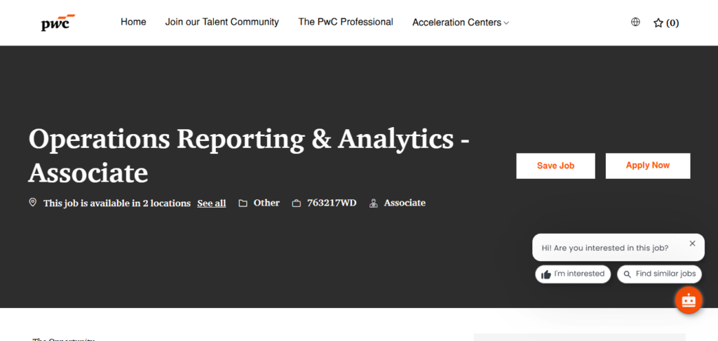 PwC Recruitment Drive; Hiring Associate