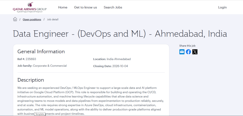 Qatar Airways Group Recruitment Drive; Hiring Data Engineer (DevOps and ML)