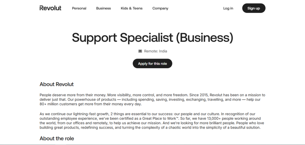 Revolut Work from Home Jobs; Hiring Support Specialist
