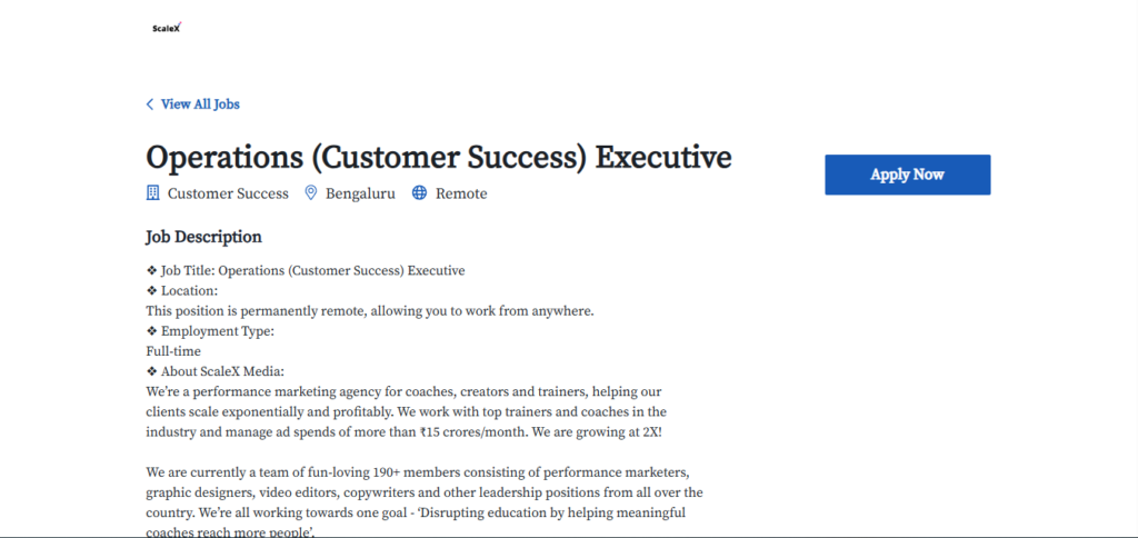 ScaleX Work from Home Jobs; Hiring Operations Executive