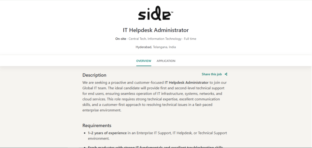 Side Recruitment Drive; Hiring IT Helpdesk Administrator