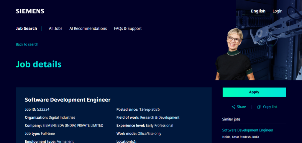 Siemens Recruitment Drive; Hiring Software Development Engineer