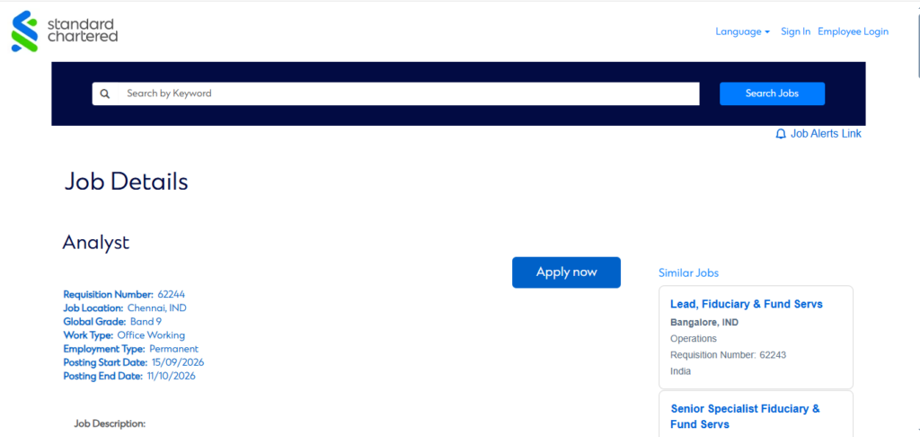 Standard Chartered Recruitment Drive; Hiring Analyst 