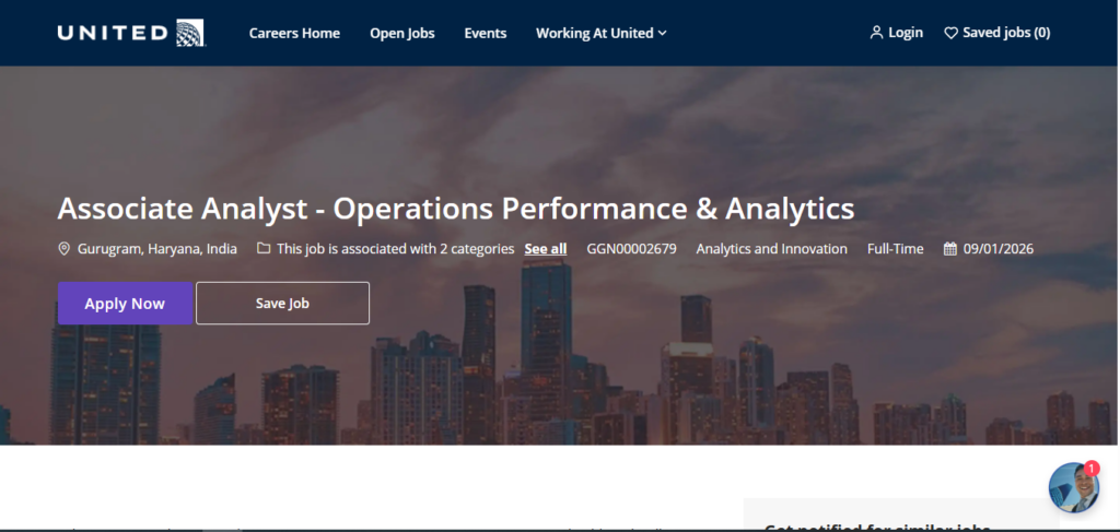United Airlines Recruitment Drive; Hiring Associate Analyst