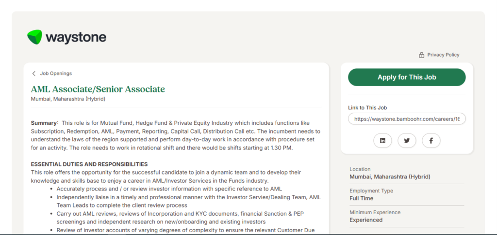 Waystone Recruitment Drive; Hiring AML Associate