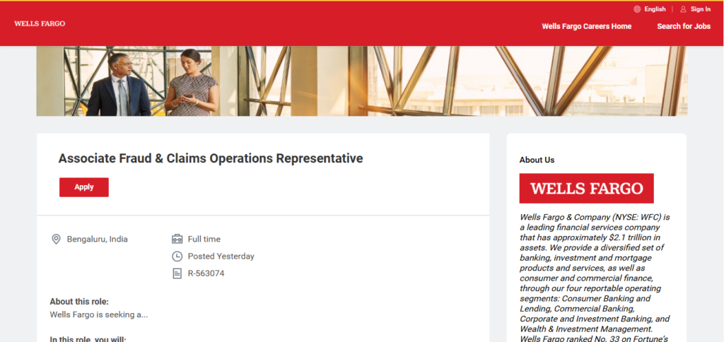 Wells Fargo Recruitment Drive; Hiring Associate