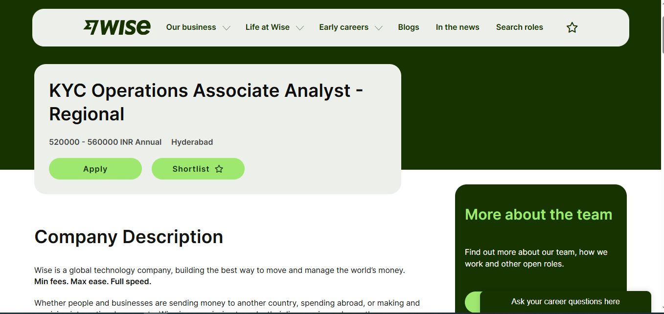 Client Operations Associate Wise Hiring KYC Operations Associate Analyst – Regional | Hyderabad ...