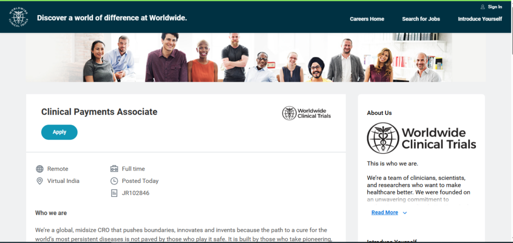Worldwide Clinical Trials Work from Home Jobs; Hiring Associate