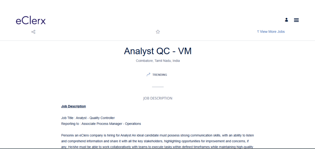 eClerx Hiring Analyst - Quality Controller | Coimbatore 2026