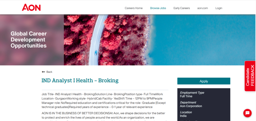 AON Hiring Analyst I Health – Broking | Gurgaon 2026