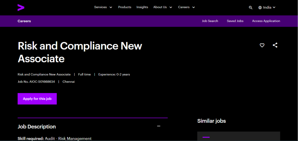 Accenture Hiring Risk and Compliance New Associate | Chennai 2026