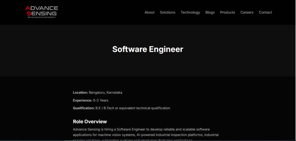 Advance Sensing Hiring Software Engineer | Bangalore 2026