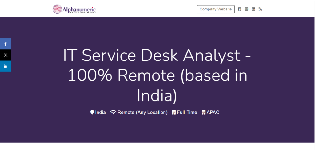 Alphanumeric Hiring IT Service Desk Analyst | Work from Home 2026