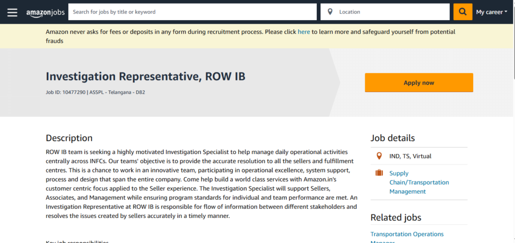 Amazon Hiring Investigation Representative, ROW IB | Work from Home 2026
