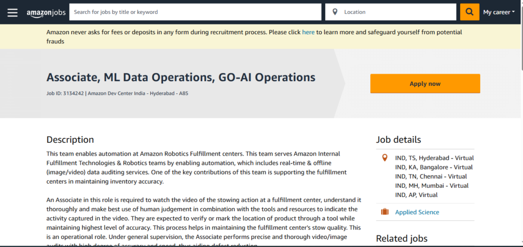 Amazon Hiring Associate, ML Data Operations, GO-AI Operations | Work from Home 2026