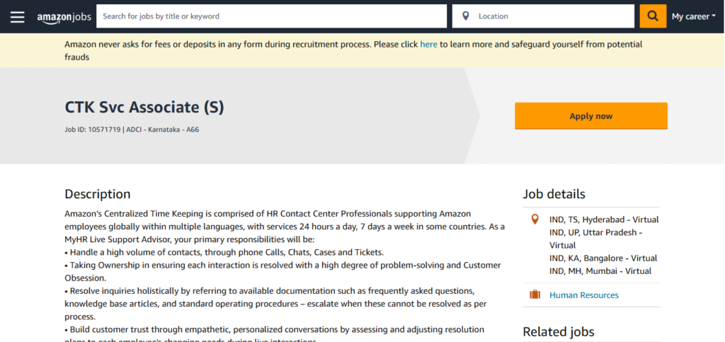 Amazon Hiring CTK Svc Associate (S) | Work from Home 2026