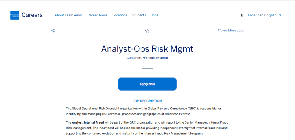 American Express Hiring Analyst – Ops Risk Mgmt | Gurgaon 2026