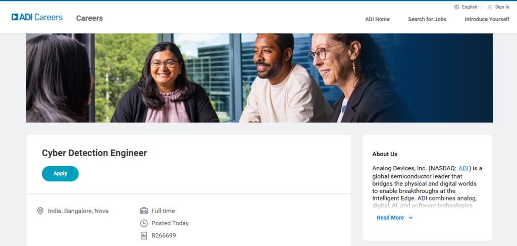 Analog Devices Hiring Cyber Detection Engineer | Bangalore 2026