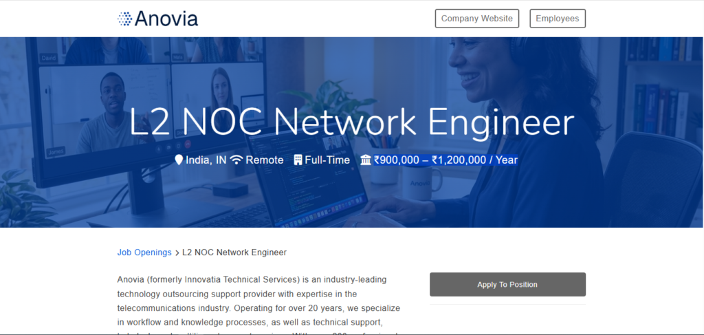 Anovia Hiring L2 NOC Network Engineer | Work from Home 2026