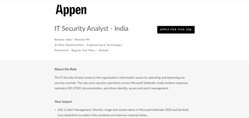 Appen Hiring IT Security Analyst | Work from Home 2026