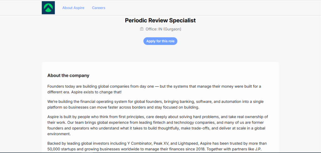 Aspire Hiring Periodic Review Specialist | Gurgaon 2026
