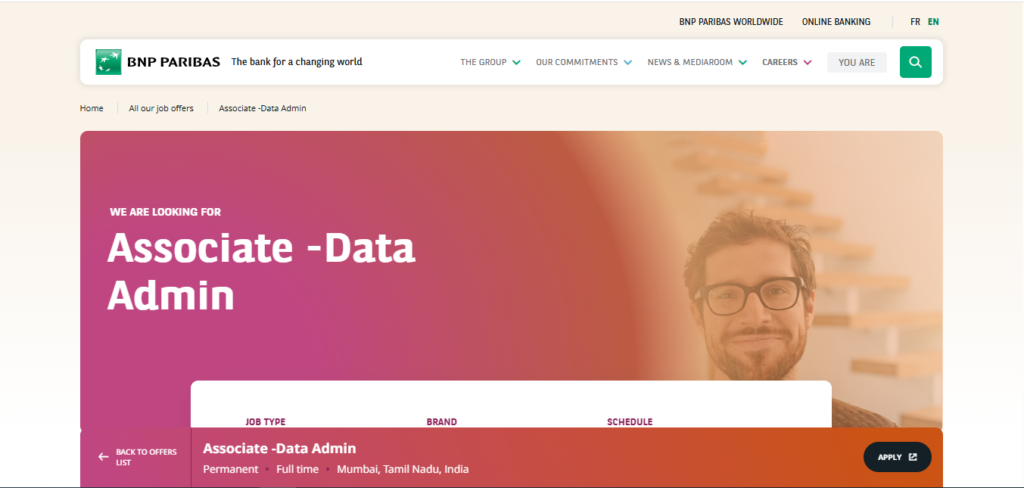 BNP Paribas Hiring Associate – Data Admin | Chennai & Mumbai 2026