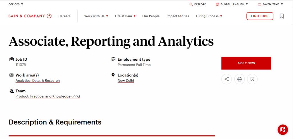 Bain & Company Hiring Associate, Reporting and Analytics | New Delhi 2026