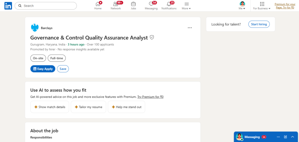 Barclays Hiring Governance & Control Quality Assurance Analyst | Gurgaon 2026