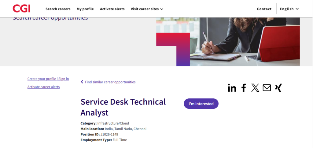CGI Hiring Service Desk Technical Analyst | Chennai 2026