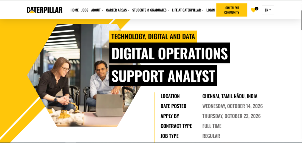 Caterpillar Hiring Digital Operations Support Analyst | Chennai 2026