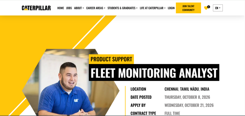 Caterpillar Hiring Fleet Monitoring Analyst | Chennai 2026