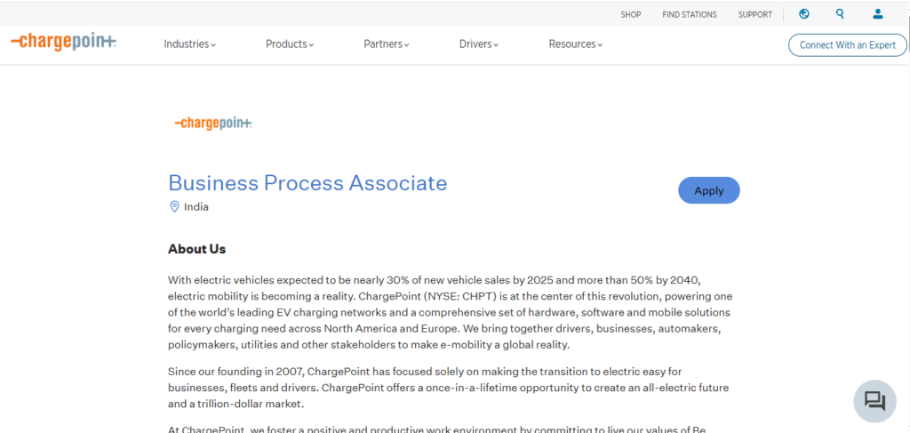 ChargePoint Hiring Business Process Associate | Work from Home 2026