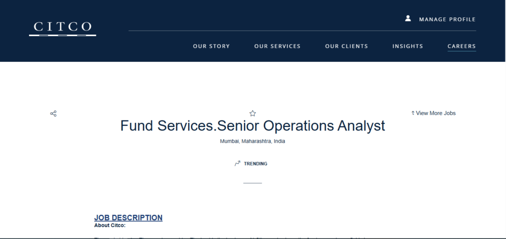 Citco Hiring Fund Services – Senior Operations Analyst | Mumbai 2026