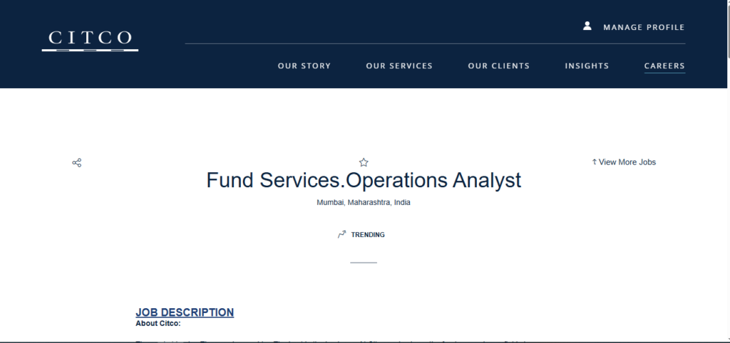 Citco Hiring Fund Services - Operations Analyst | Mumbai 2026