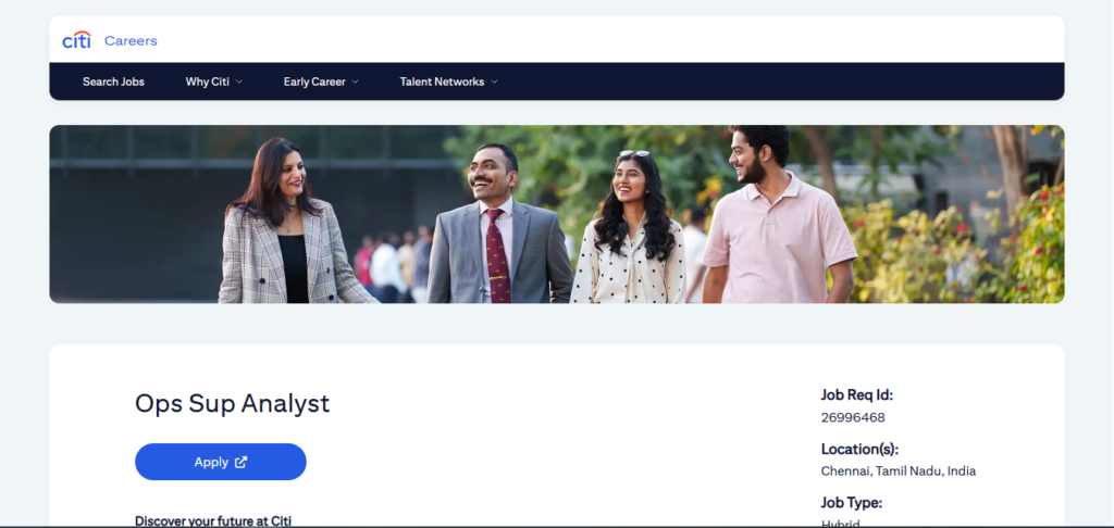 Citi Hiring Ops Sup Analyst | Chennai 2026