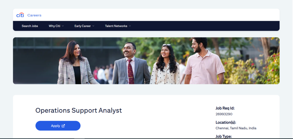 Citi Hiring Operations Support Analyst | Chennai 2026