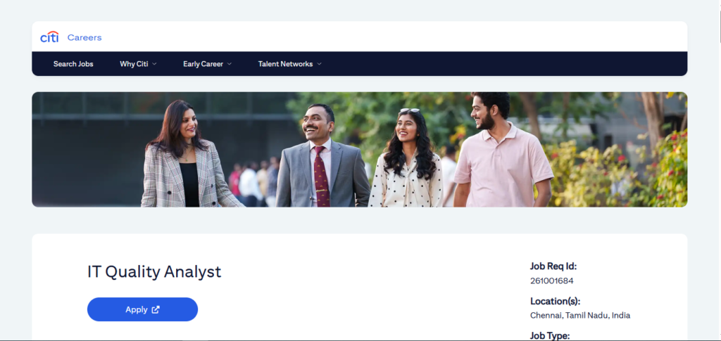 Citi Hiring IT Quality Analyst | Chennai 2026