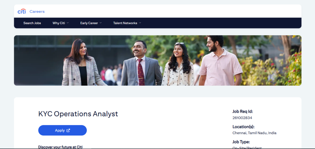 Citi Hiring KYC Operations Analyst | Chennai 2026