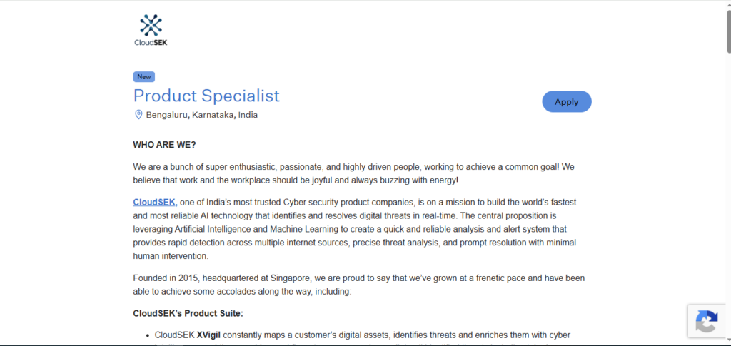 CloudSEK Hiring Cybersecurity Operations Analyst | Bangalore 2026