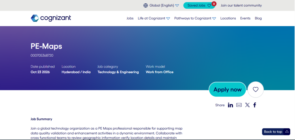 Cognizant Hiring Process Executive – Maps | Hyderabad 2026