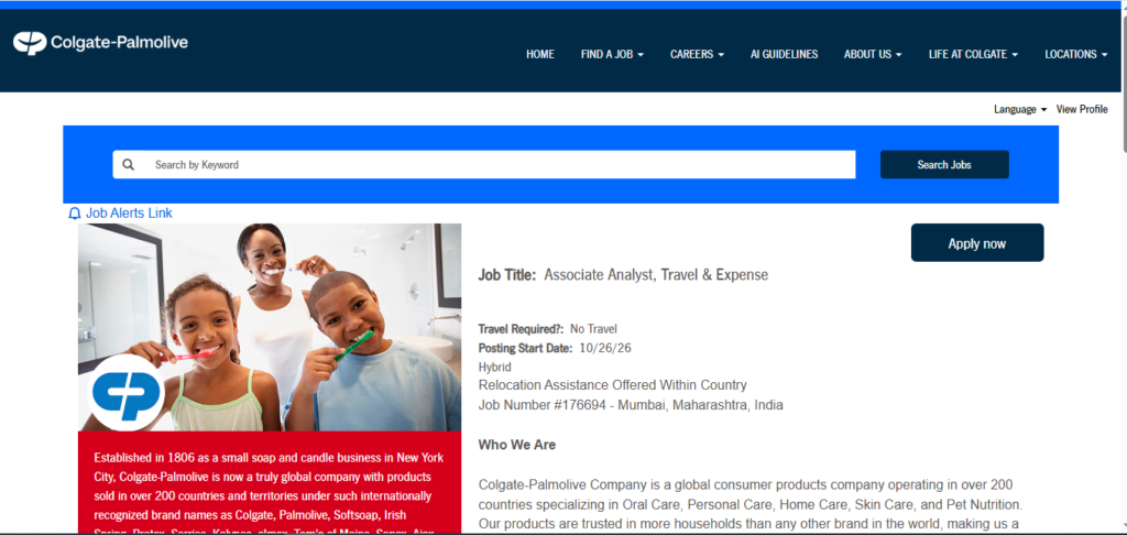 Colgate-Palmolive Hiring Associate Analyst, Travel & Expense | Mumbai 2026
