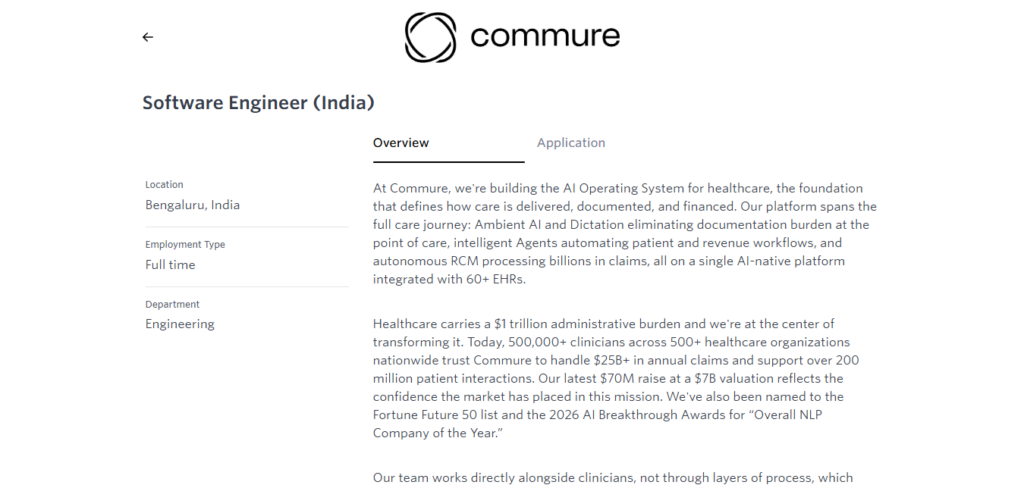 Commure Hiring Software Engineer | Bangalore 2026