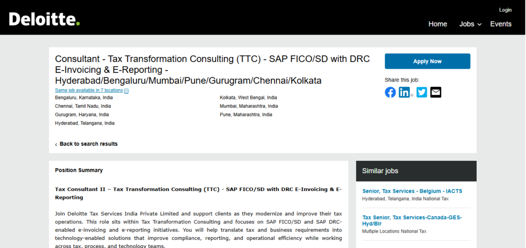 Deloitte Hiring Tax Consultant II – Tax Transformation Consulting (TTC) | Across India 2026