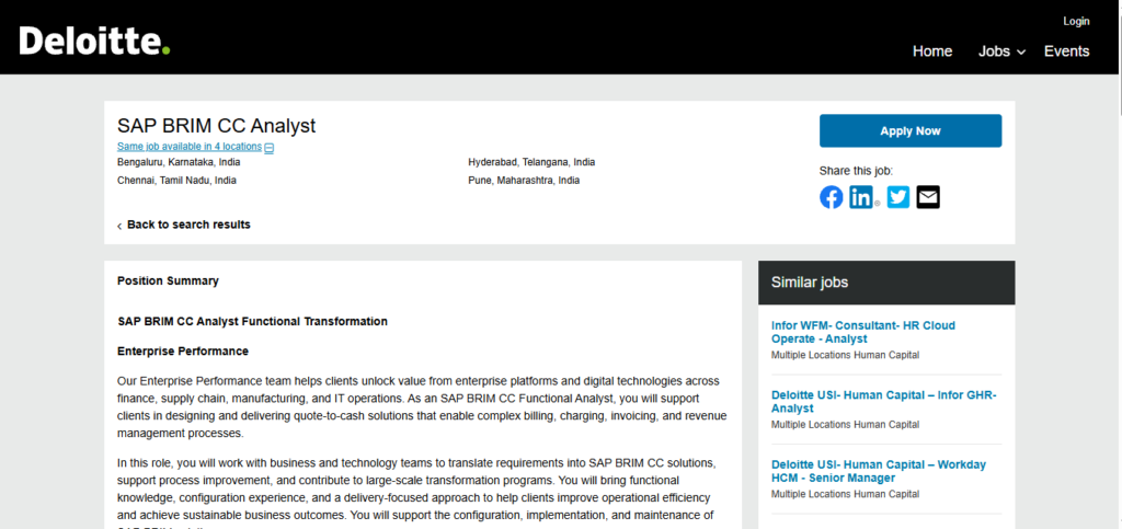 Deloitte Hiring SAP BRIM CC Analyst | Bangalore, Chennai, Hyderabad & Pune 2026