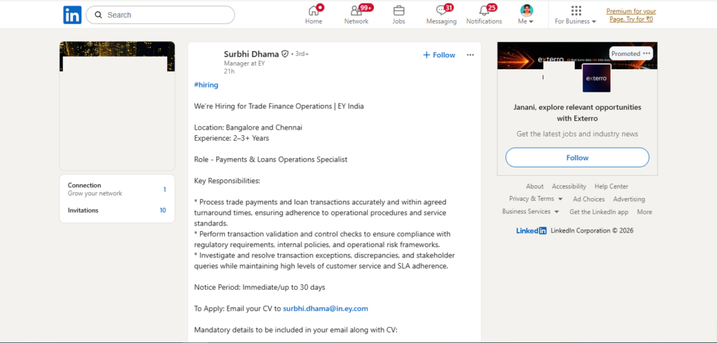 EY Hiring Payments & Loans Operations Specialist | Bangalore and Chennai 2026