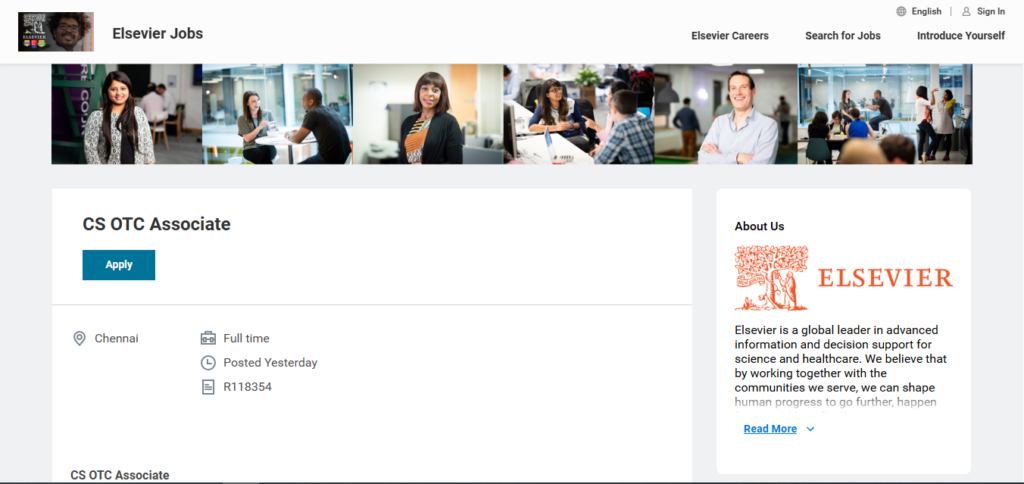 Elsevier Hiring CS OTC Associate | Chennai 2026