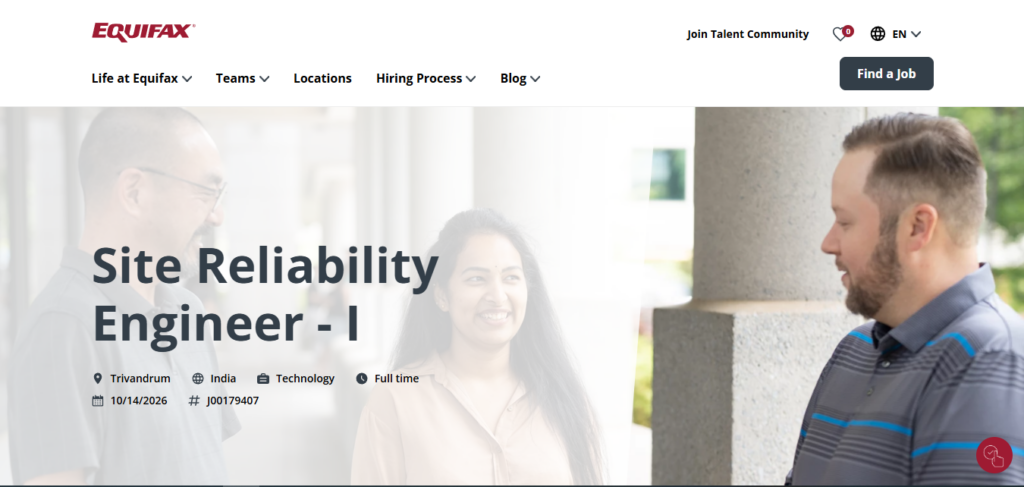 Equifax Hiring Site Reliability Engineer – I | Trivandrum 2026