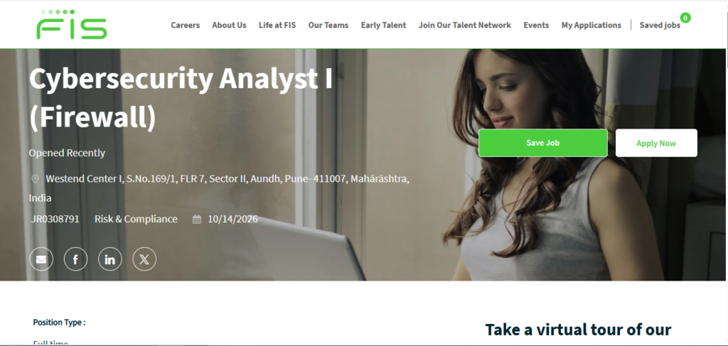 FIS Hiring Cybersecurity Analyst I (Firewall) | Pune 2026