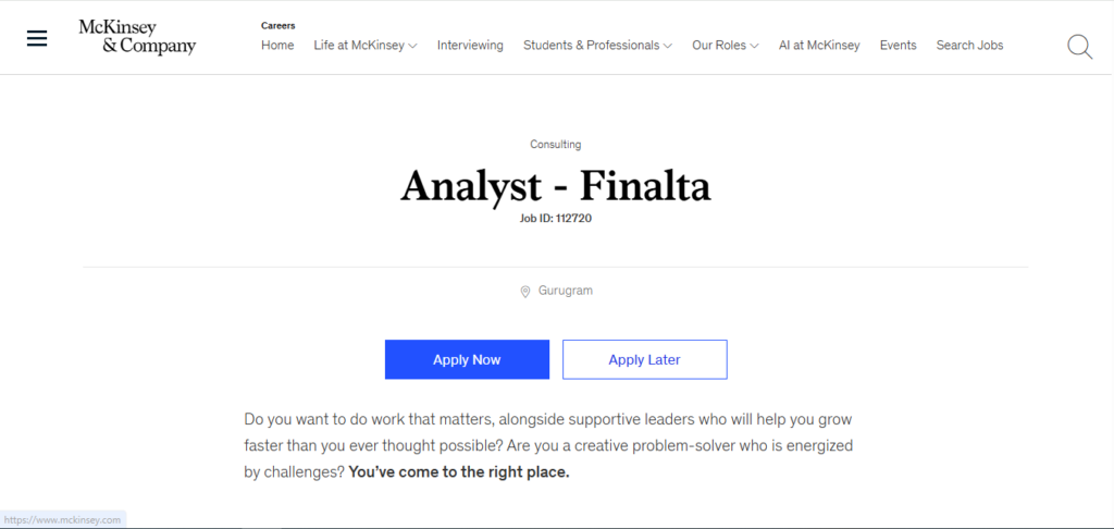Finalta (McKinsey & Company) Hiring Analyst | Gurgaon 2026